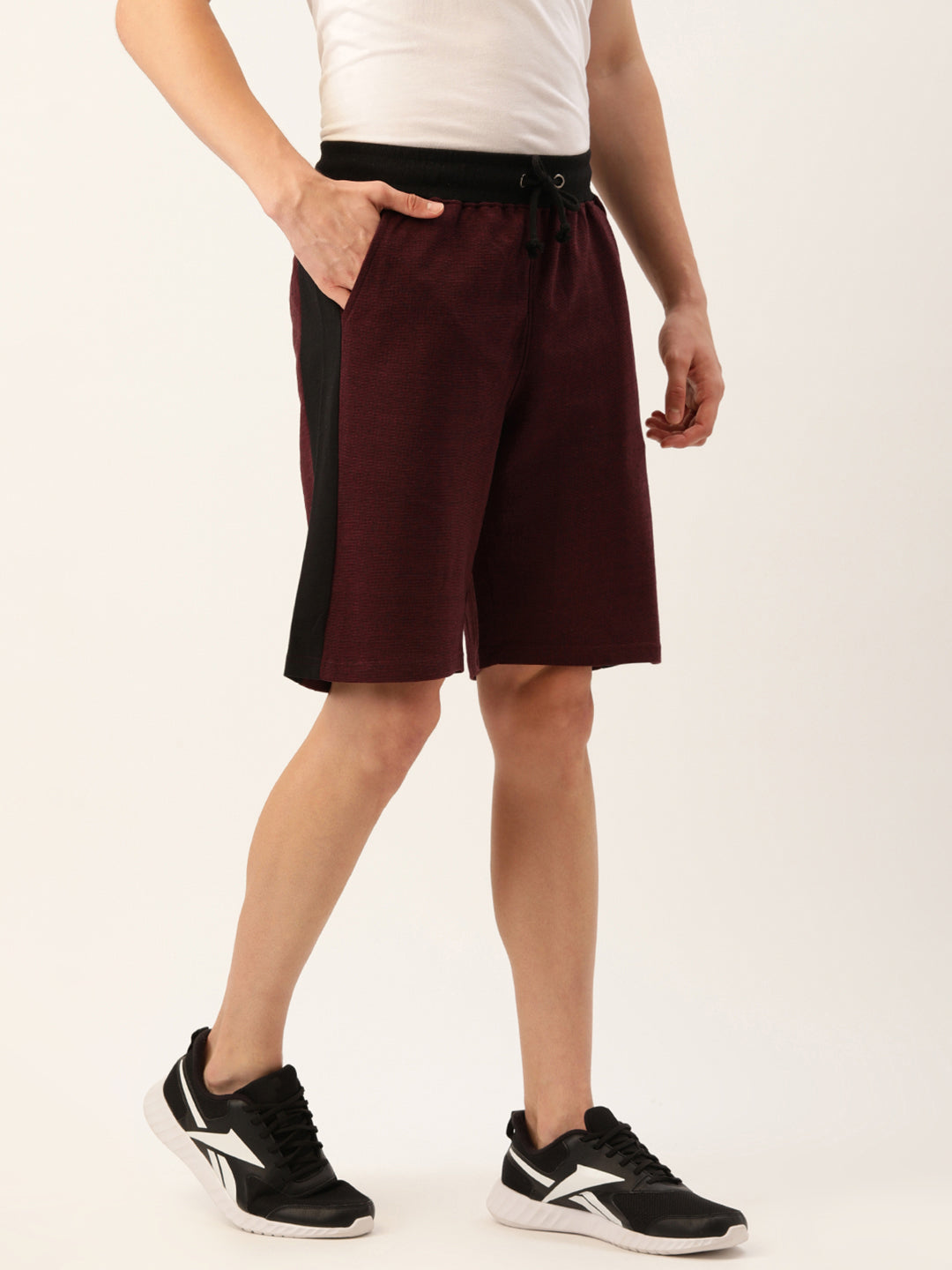 Men Balckwine Casual Terry Side Panel Shorts