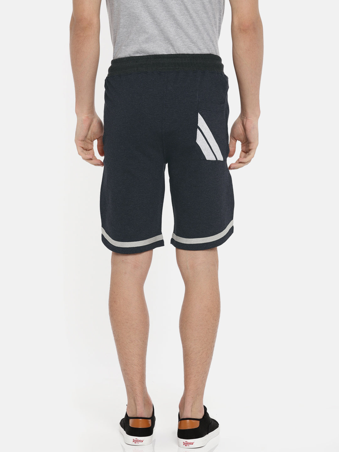 Men BlackNavy Casual Terry Curved Hem Shorts