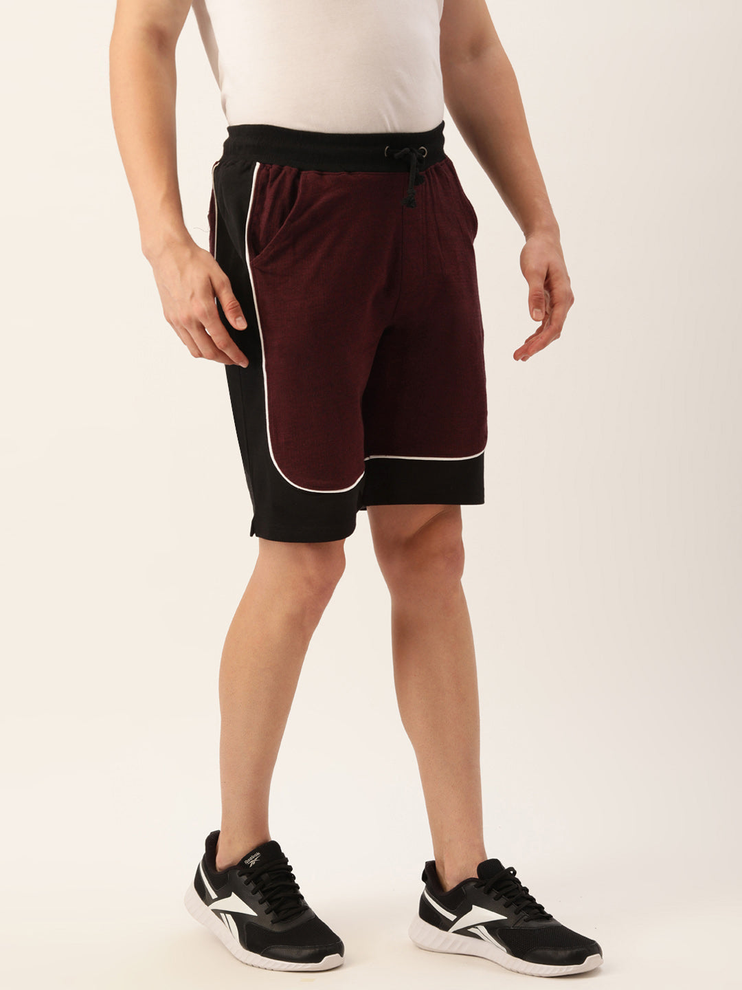 Men Blackwine Casual Terry Curved Side Shorts