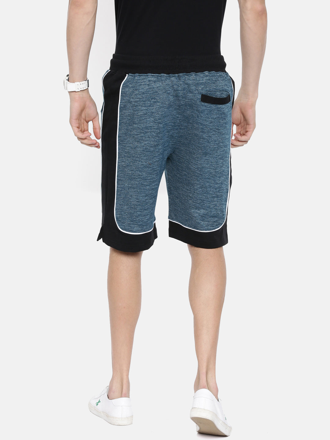 Men Teal Casual Terry Curved Side Shorts