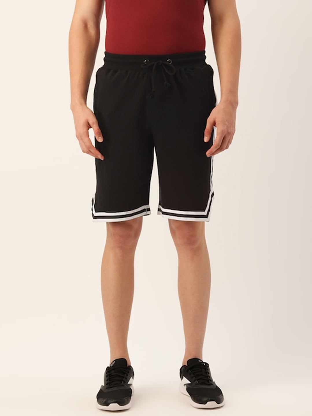 Men Black Casual Terry Ribbon Shorts