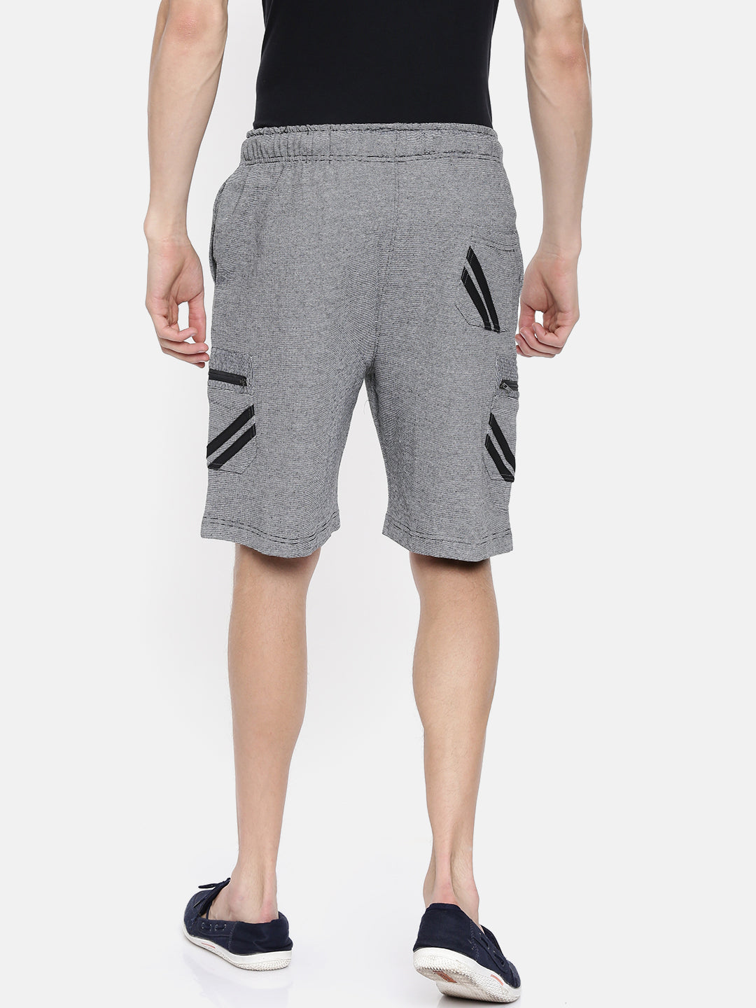 Men Whiteblack Casual Terry Cargo Shorts