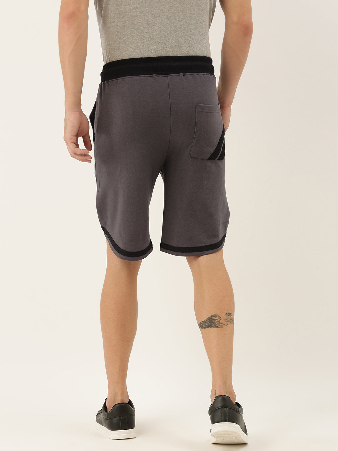 Men Grey Casual Terry Curved Hem Shorts