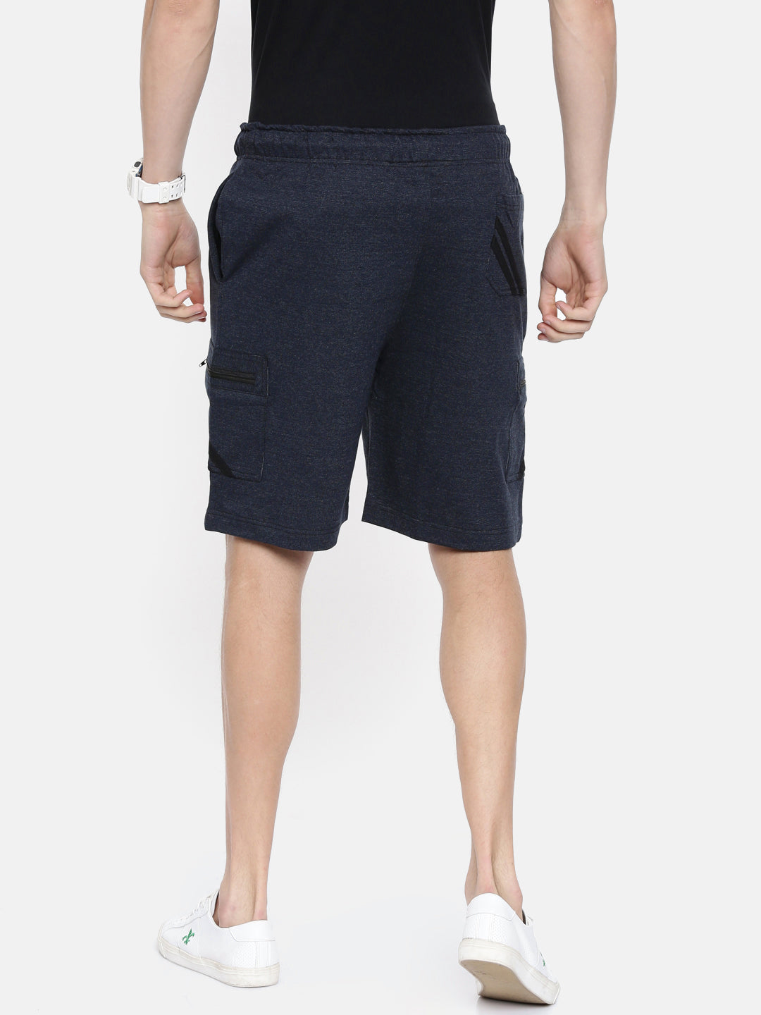 Men Balcknavy Casual Terry Cargo Shorts