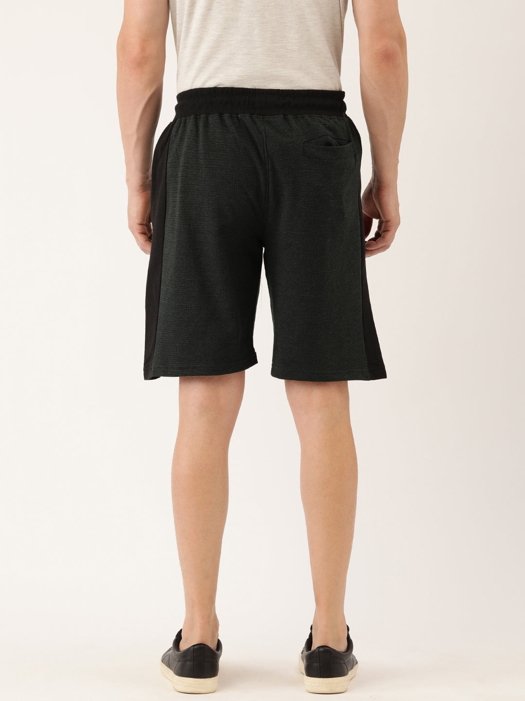 Men Oliveblack Casual Terry Side Panel Shorts