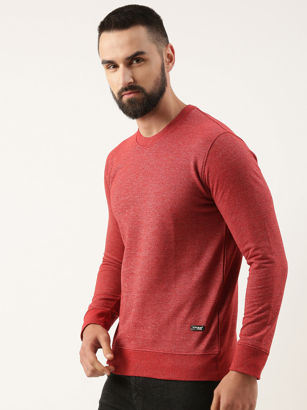 Men Red Solid Sweatshirt