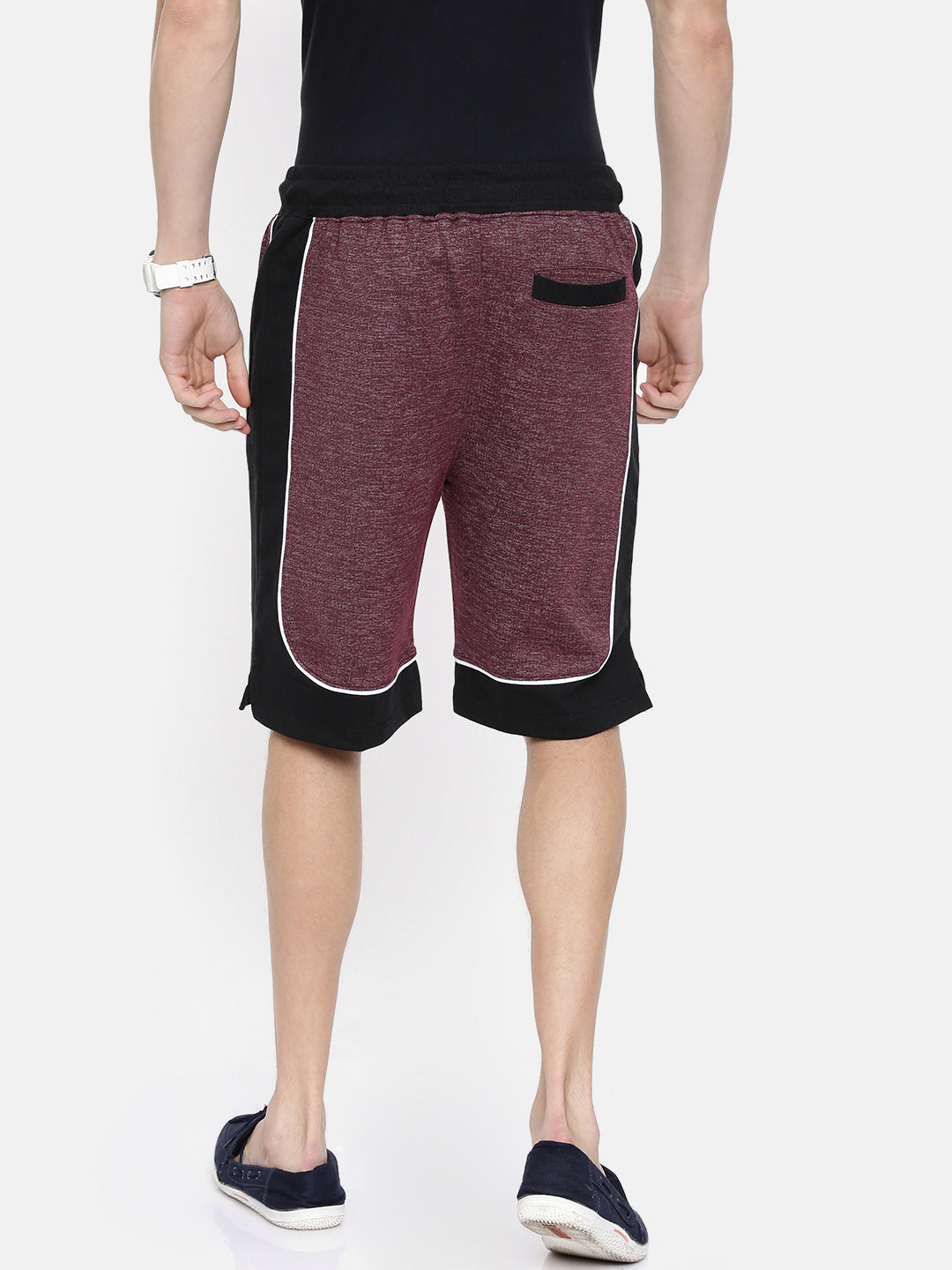 Men Wine Casual Terry Curved Side Shorts