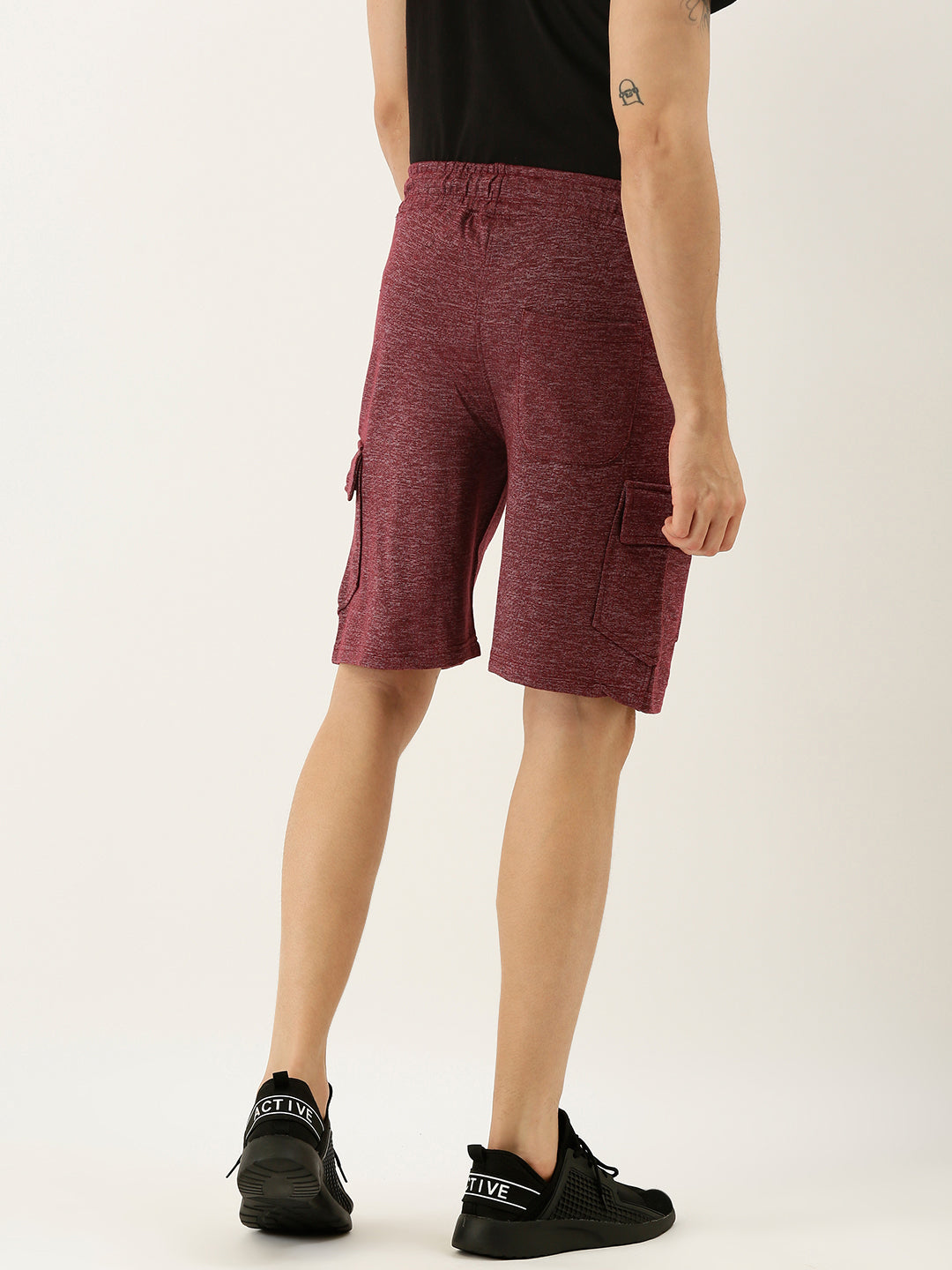 Men Wine Casual Terry Cargo Shorts