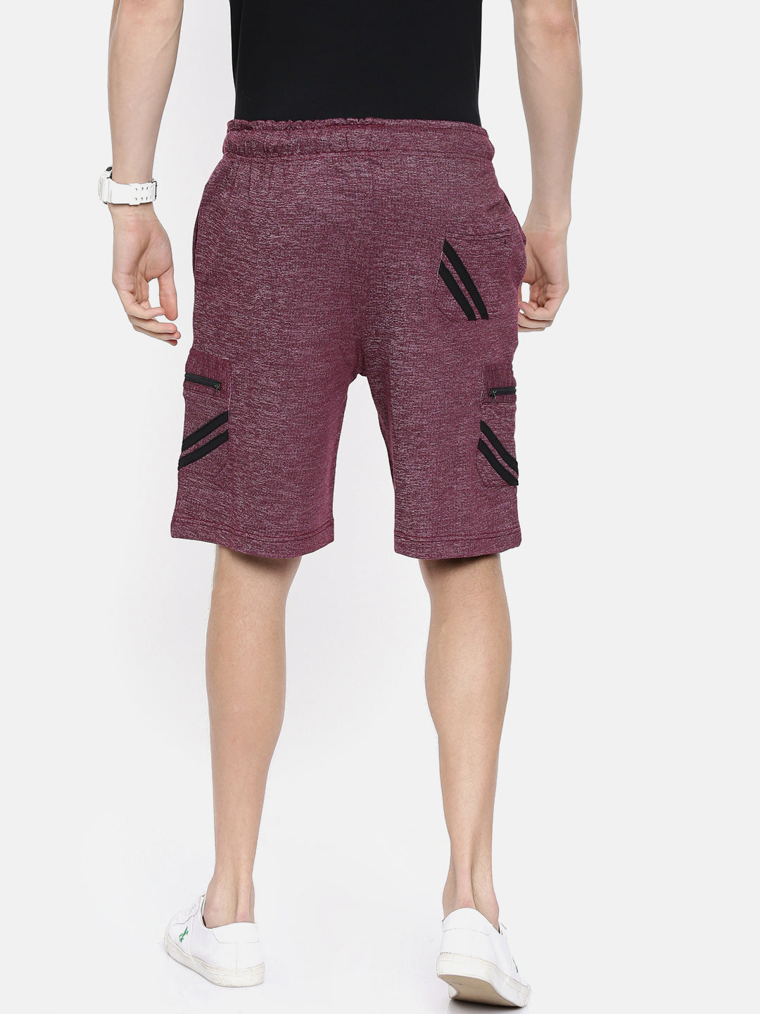 Men Wine Casual Terry Cargo Shorts