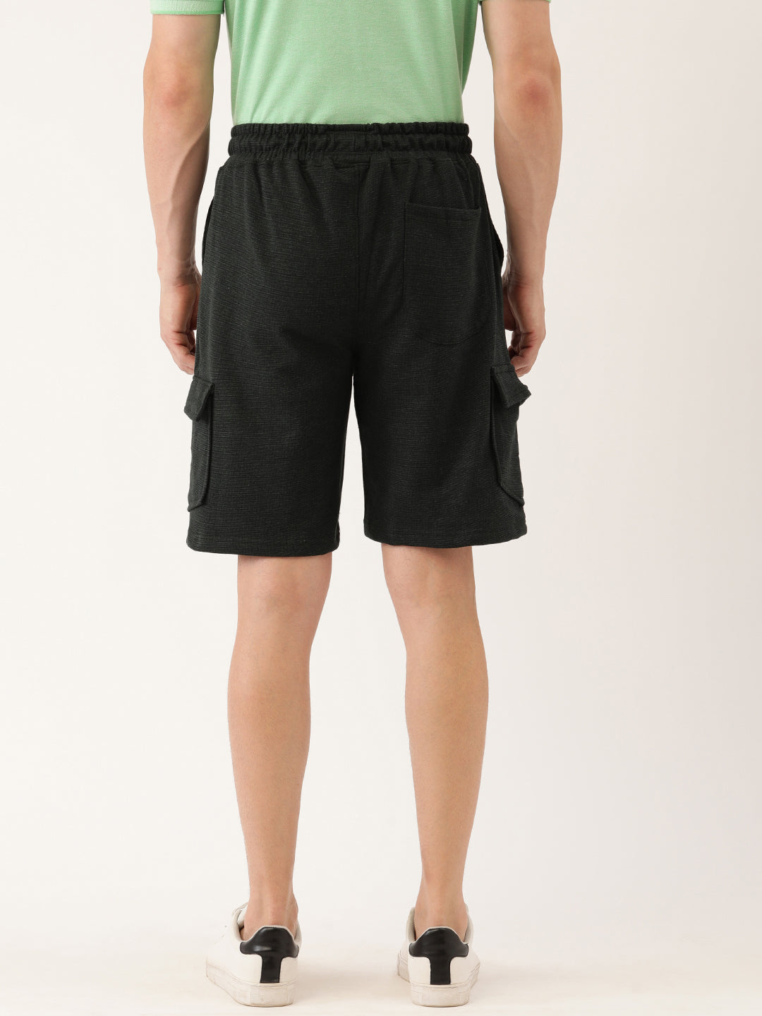 Men Oliveblack Casual Terry Cargo Shorts