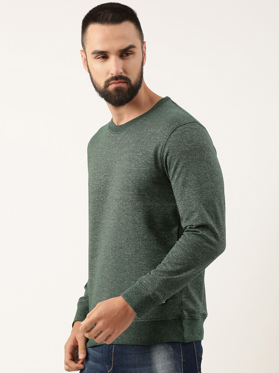 Men Olive Solid Sweatshirt