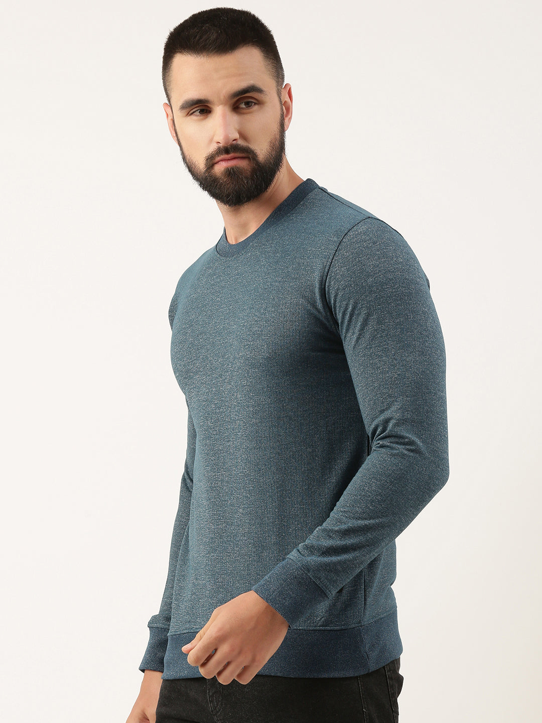 Men Teal Solid Sweatshirt