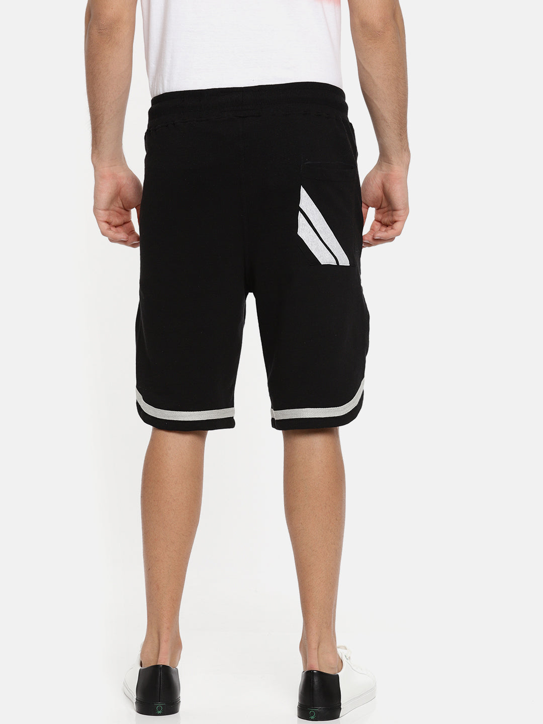 Men Black Casual Terry Curved Hem Shorts