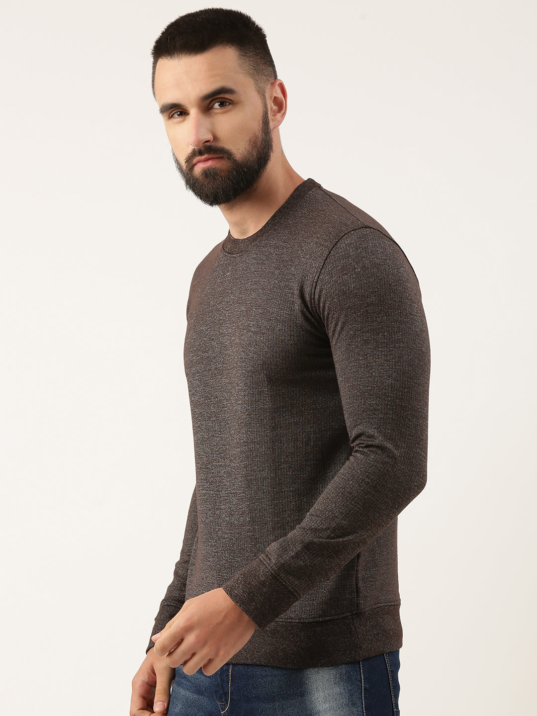 Men Brown Solid Sweatshirt