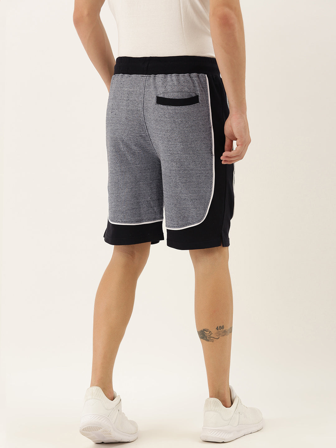 Men Whiteblack Casual Terry Curved Side Shorts