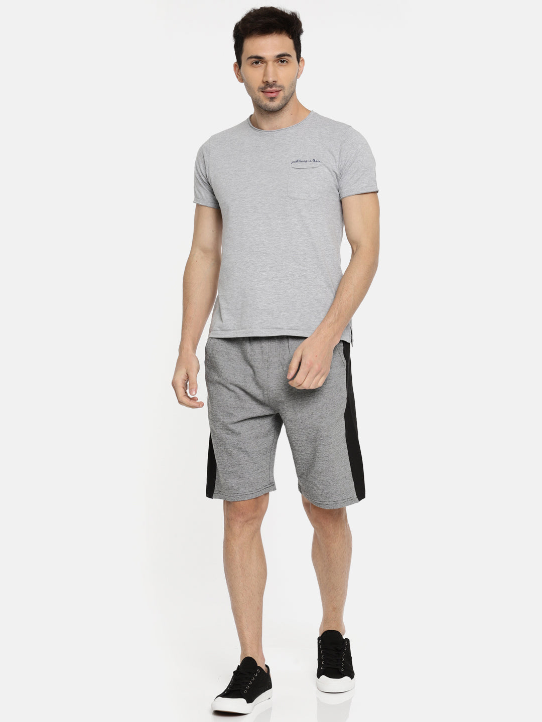 Men Whiteblack Casual Terry Side Panel Shorts