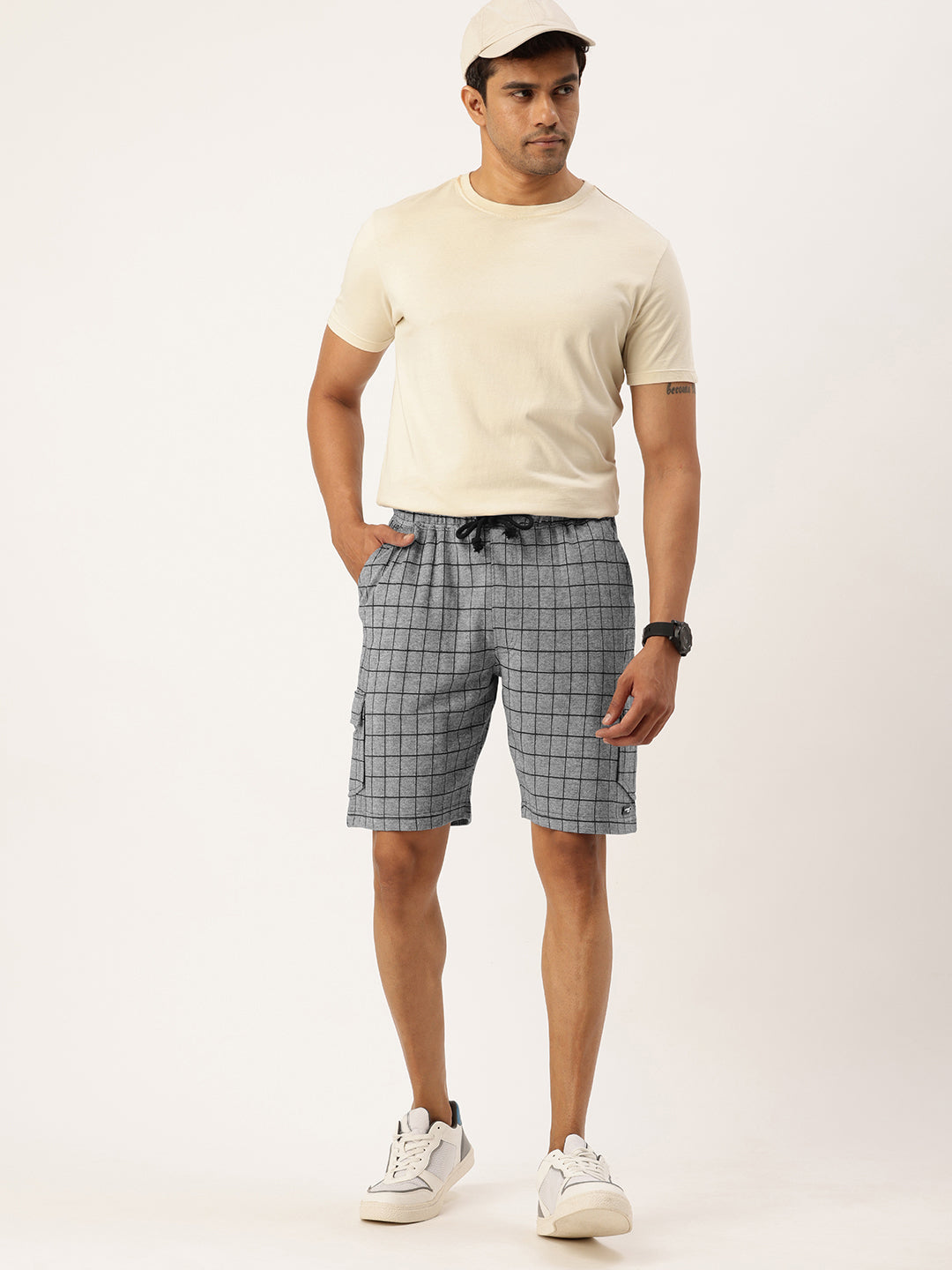 Men Navychk Casual Terry Cargo Shorts