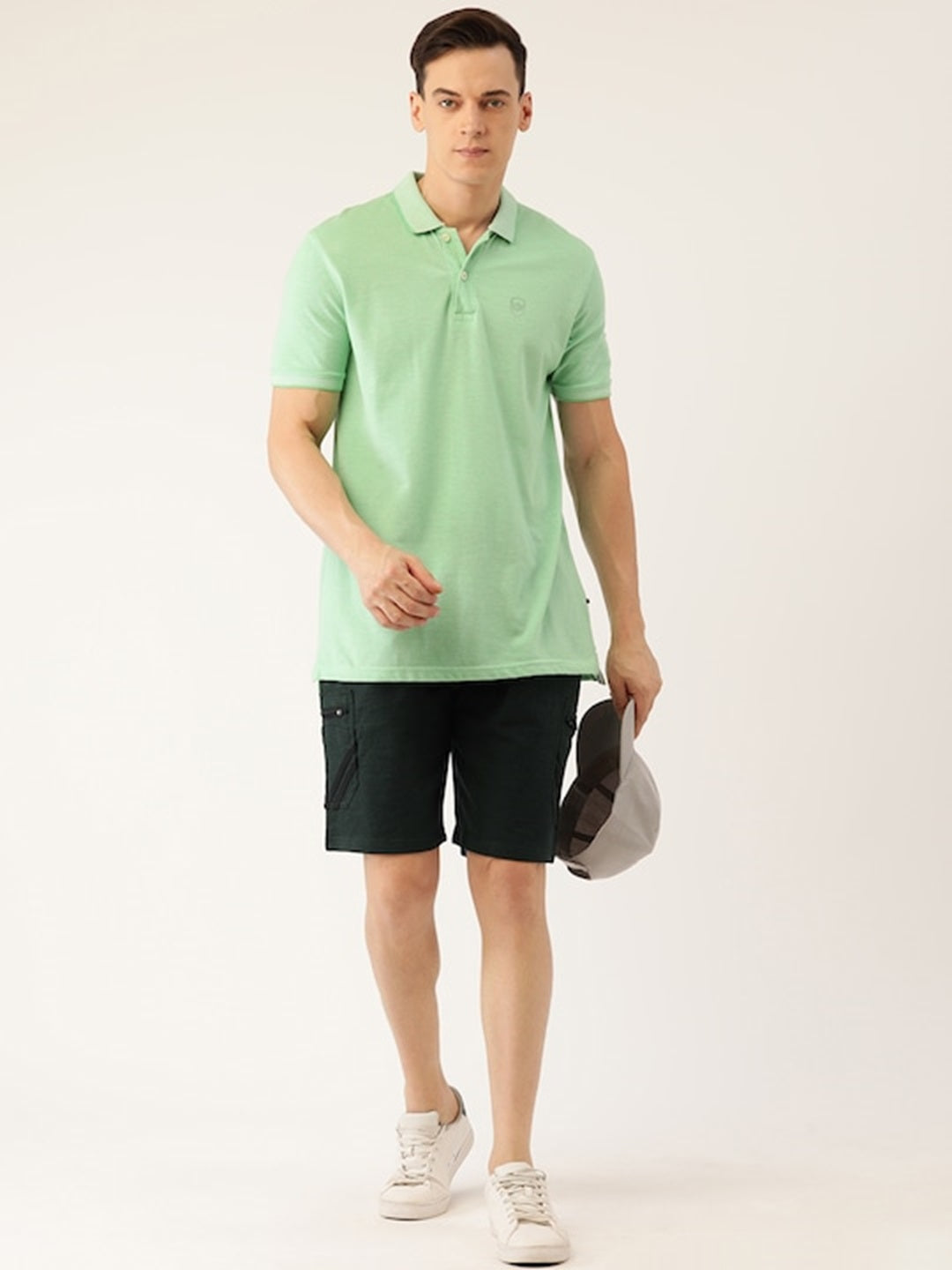 Men Olive Casual Terry Cargo Shorts