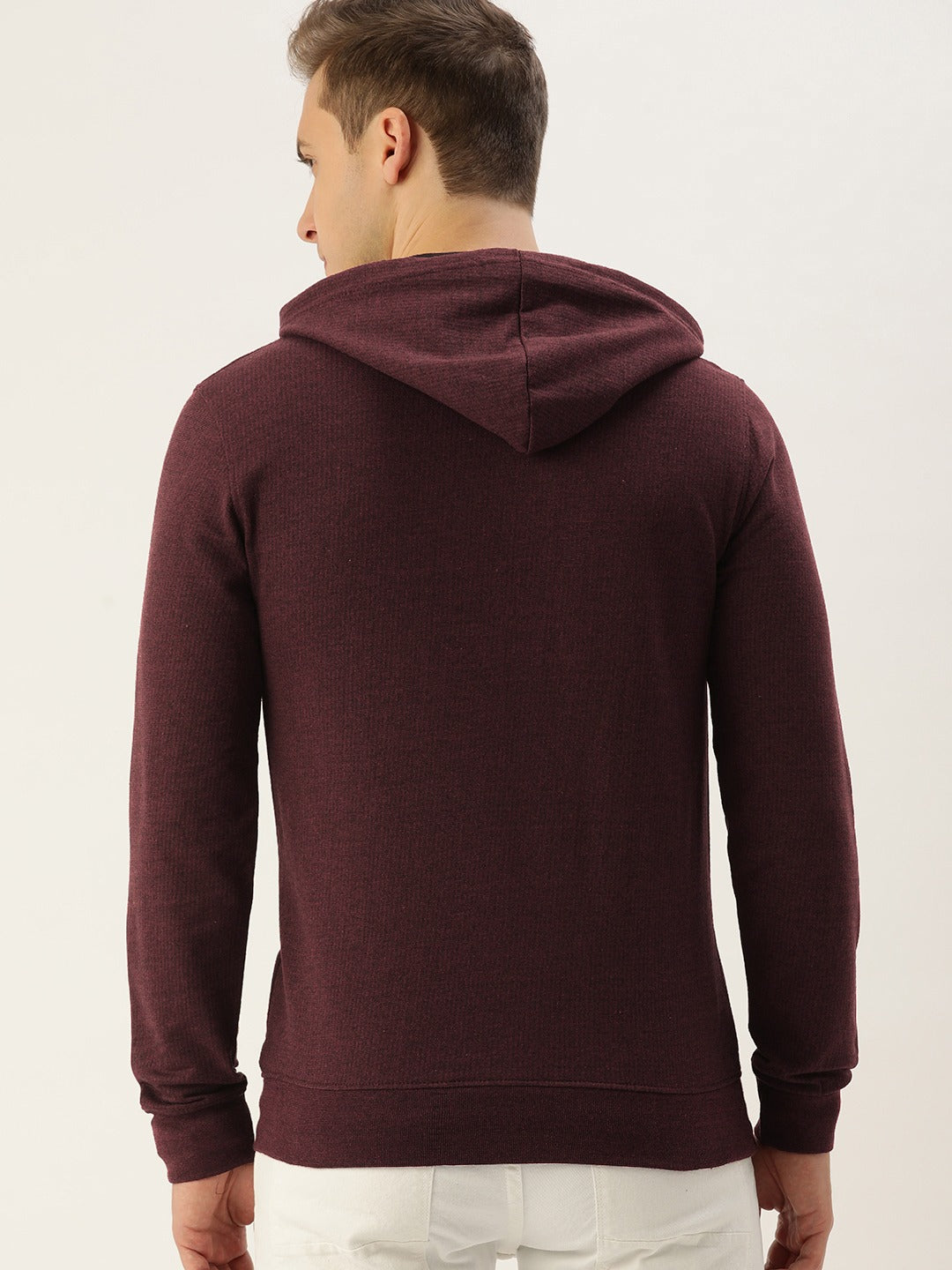 Men Blackwine Solid Hooded Kangaroo Pocket Sweatshirt