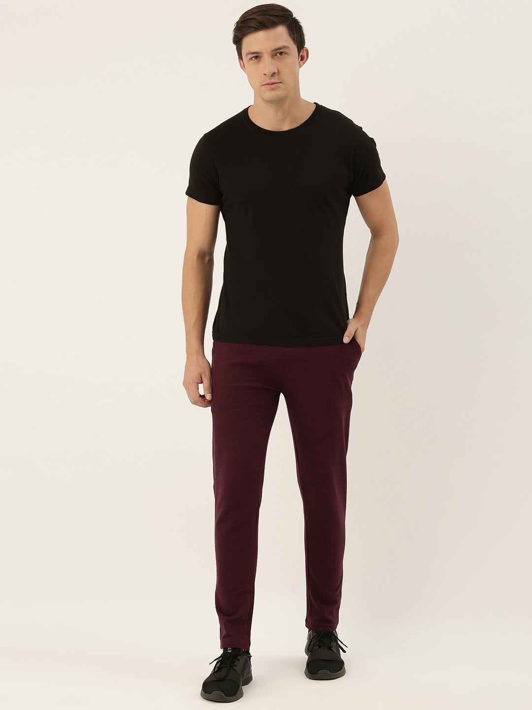 Men Blackwine Solid Track Pants