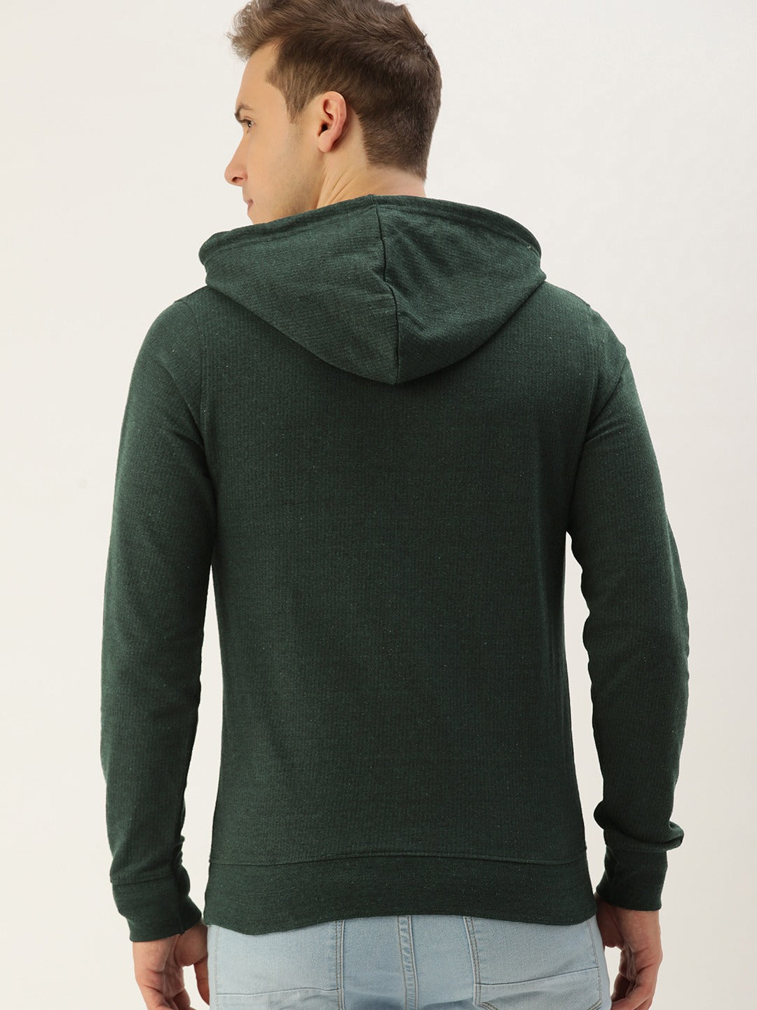 Men Oliveblack Solid Hooded Kangaroo Pocket Sweatshirt