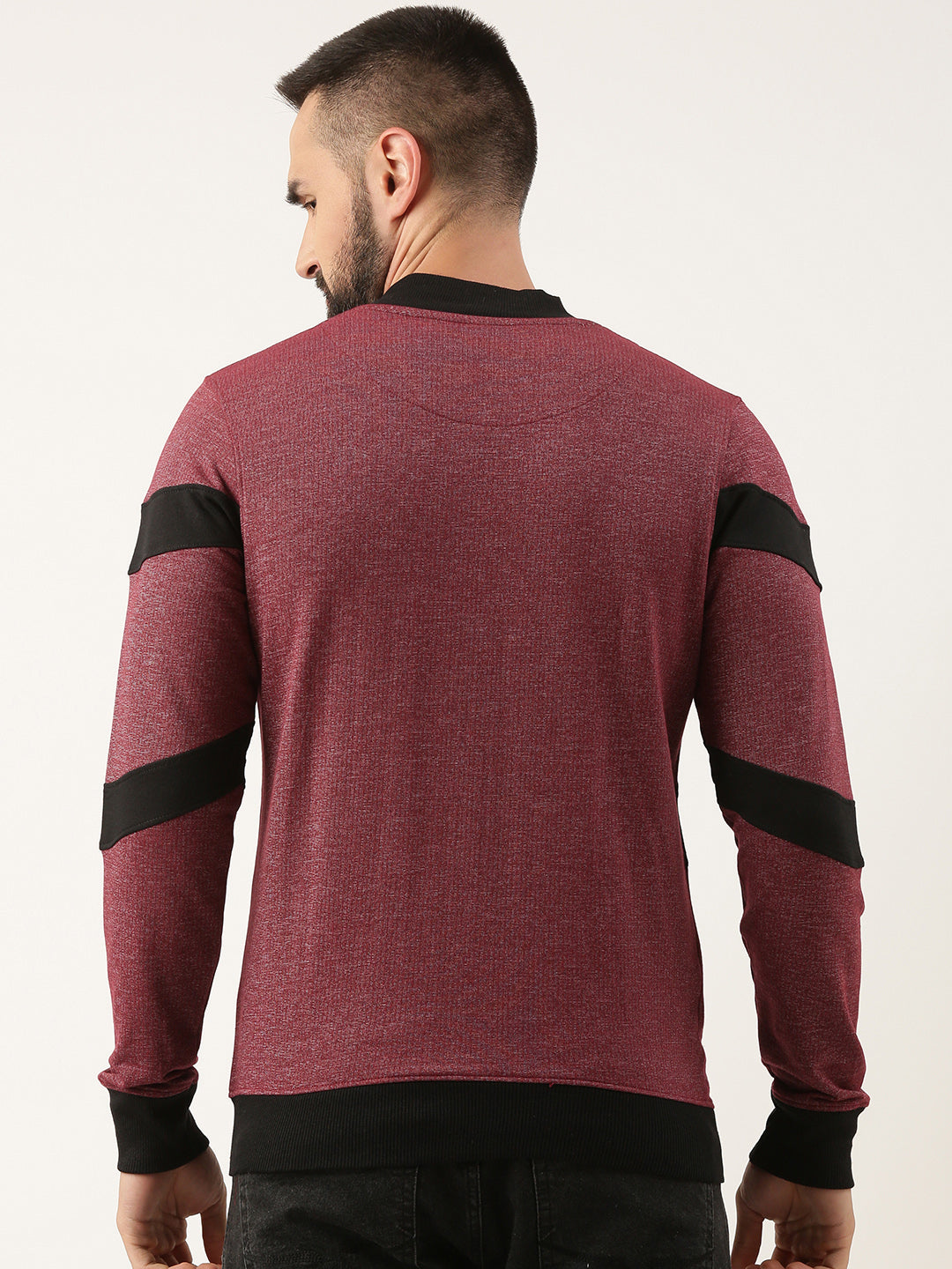 Men Wine Cut & Sew Zipper Sweatshirt