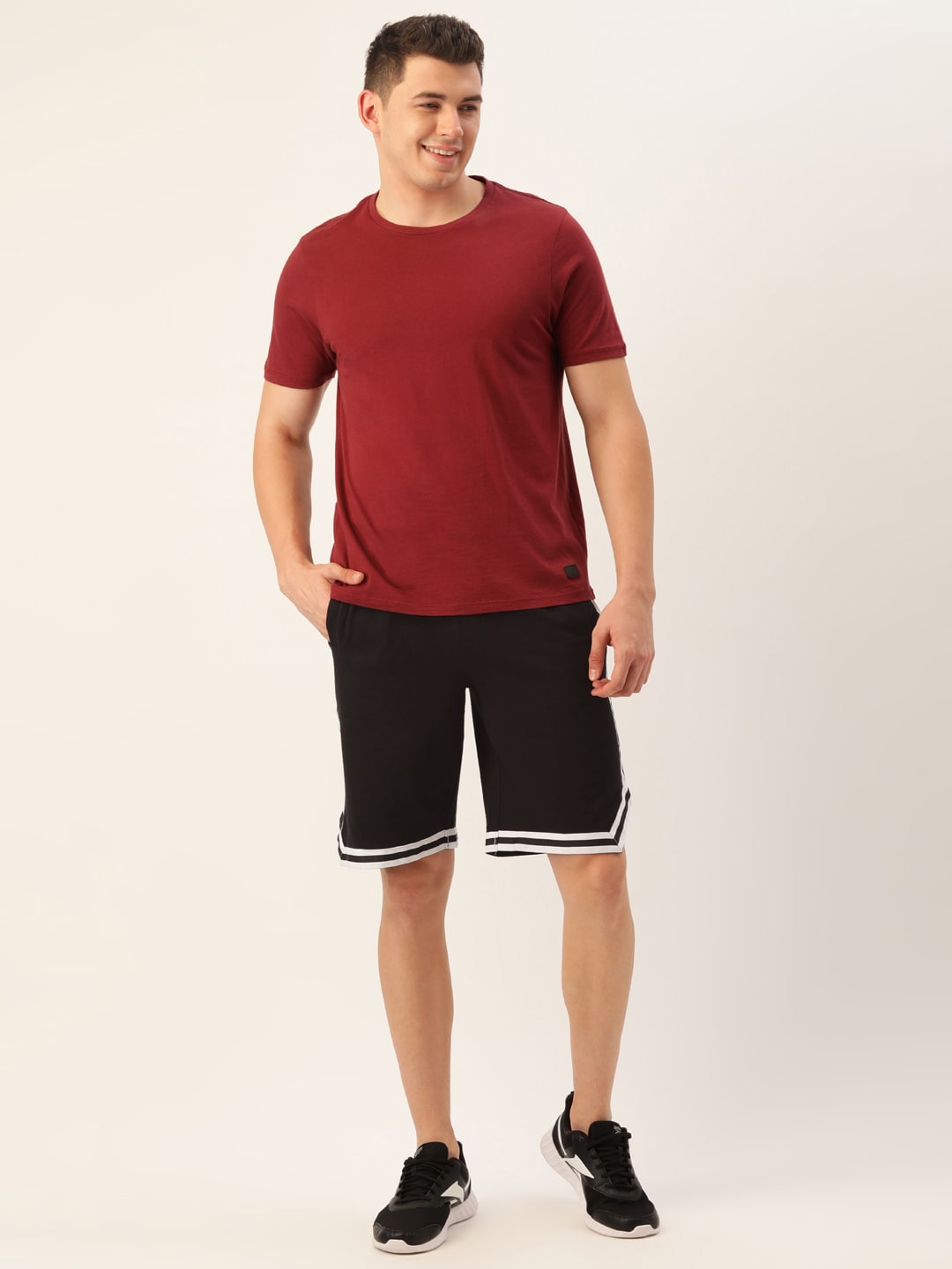 Men Black Casual Terry Ribbon Shorts