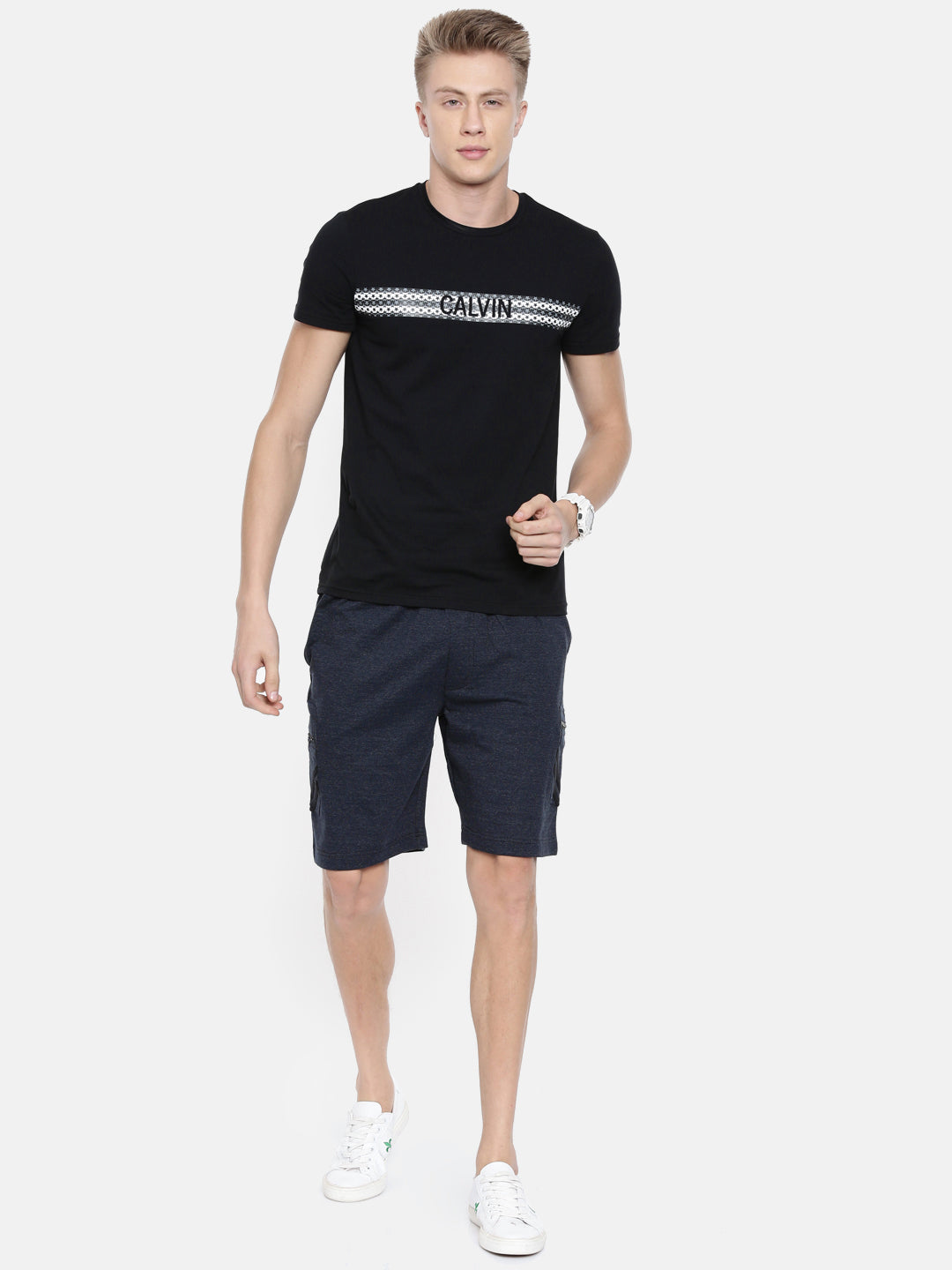 Men Balcknavy Casual Terry Cargo Shorts