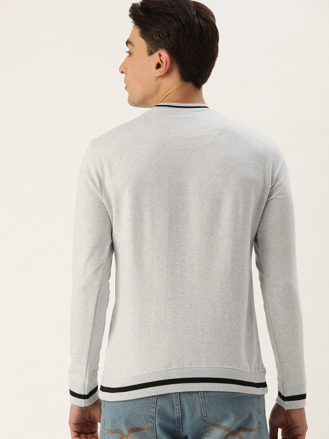 Men White Solid Tipping Rib Sweatshirt