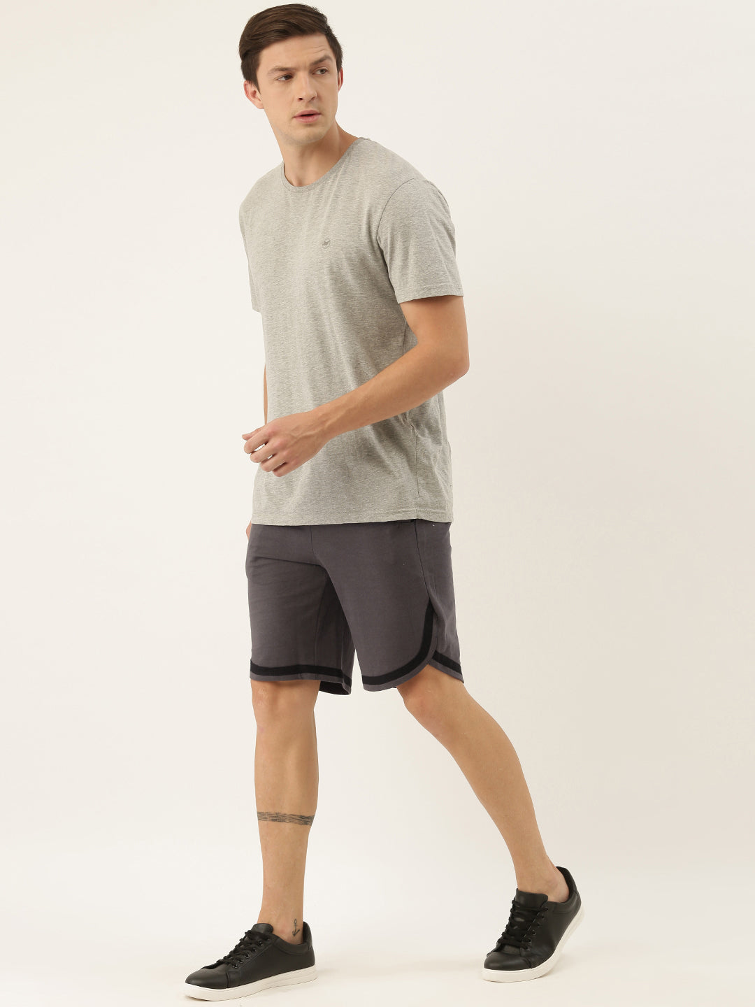 Men Grey Casual Terry Curved Hem Shorts