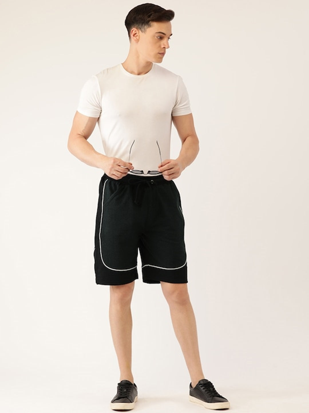 Men Oliveblack Casual Terry Curved Side Shorts