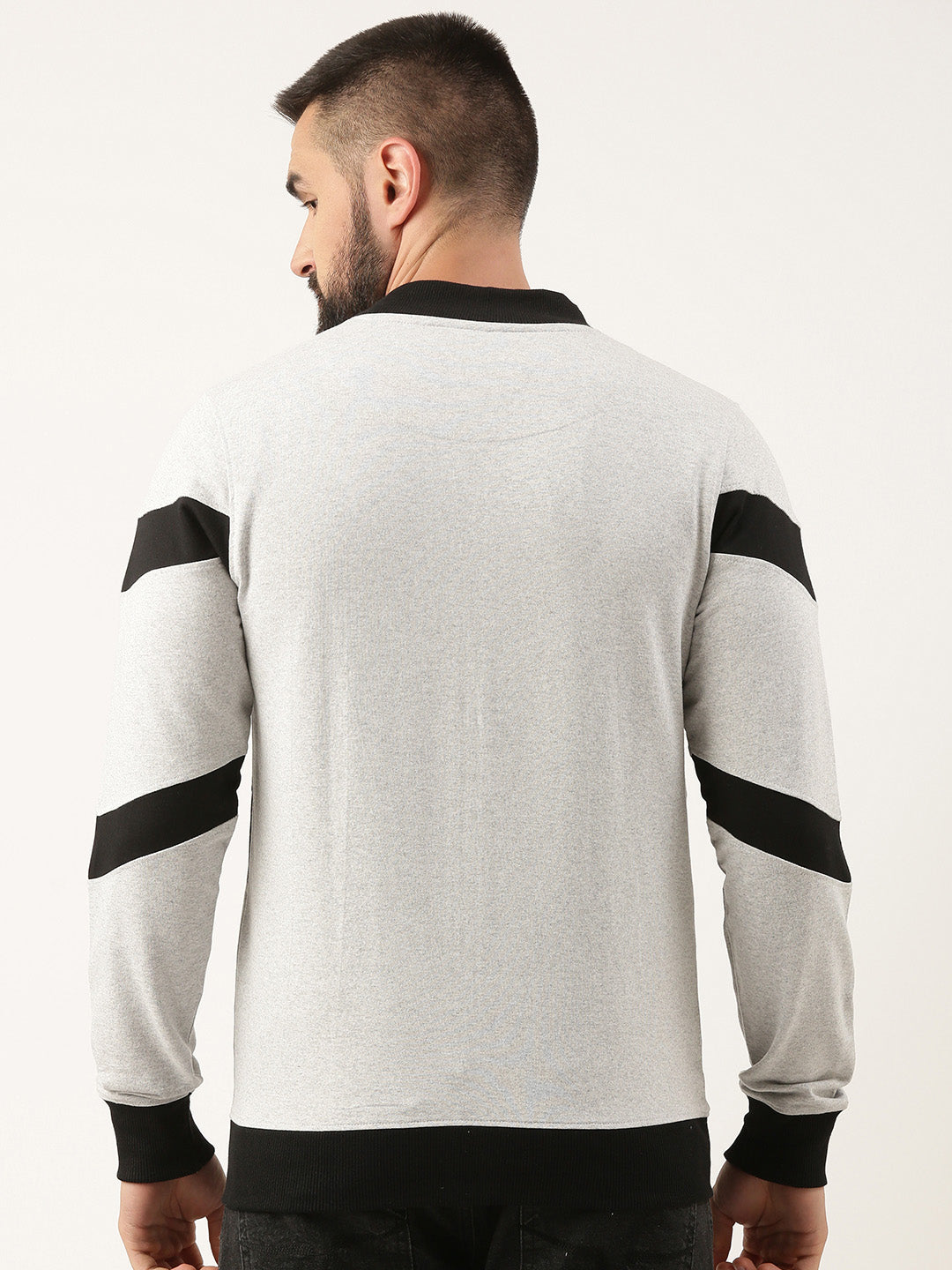 Men White Cut & Sew Zipper Sweatshirt