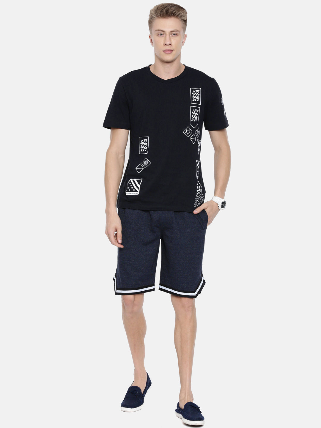 Men Blacknavy Casual Terry Ribbon Shorts