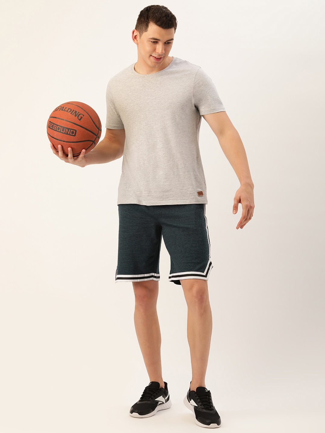 Men Blackteal Casual Terry Ribbon Shorts