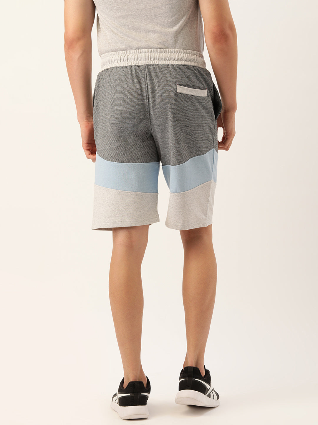 Men Whiteblack Casual Terry Cut & Sew Shorts