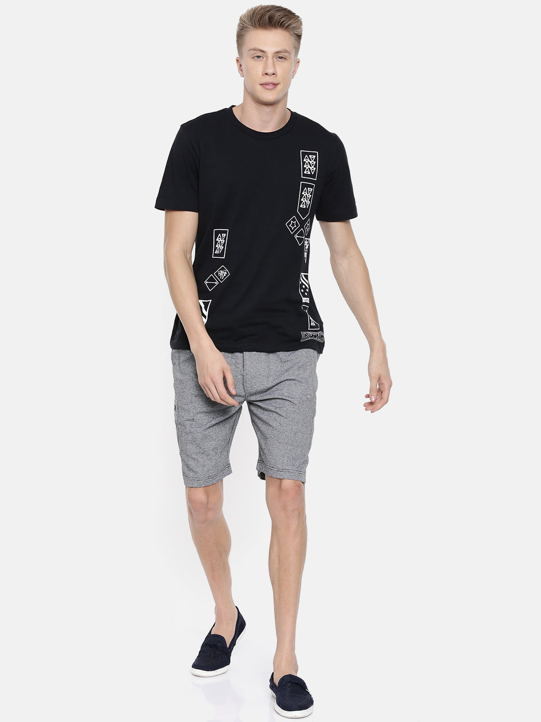 Men Whiteblack Casual Terry Cargo Shorts