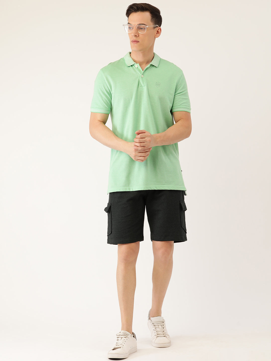 Men Oliveblack Casual Terry Cargo Shorts