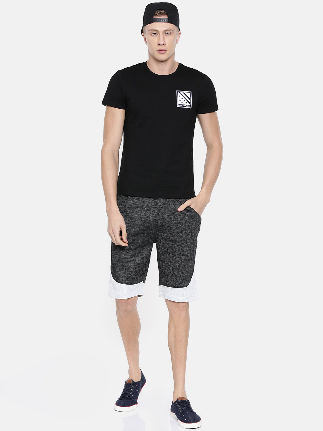 Men Black Casual Terry Curved Side Shorts