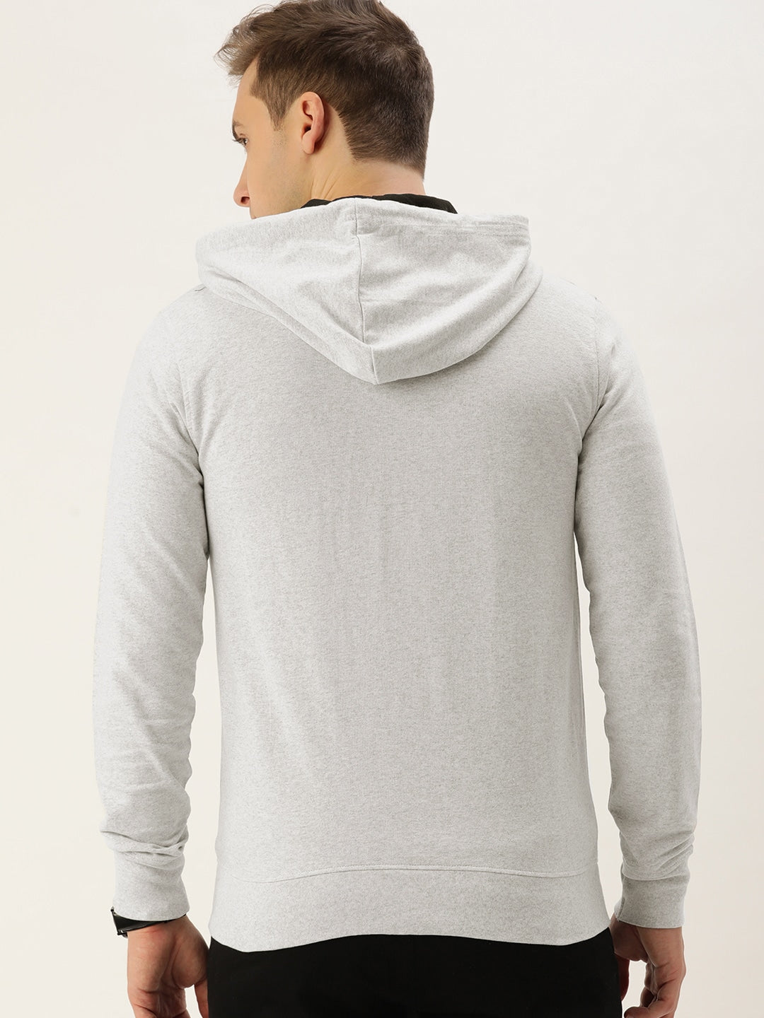 Men White Solid Hooded Sweatshirt