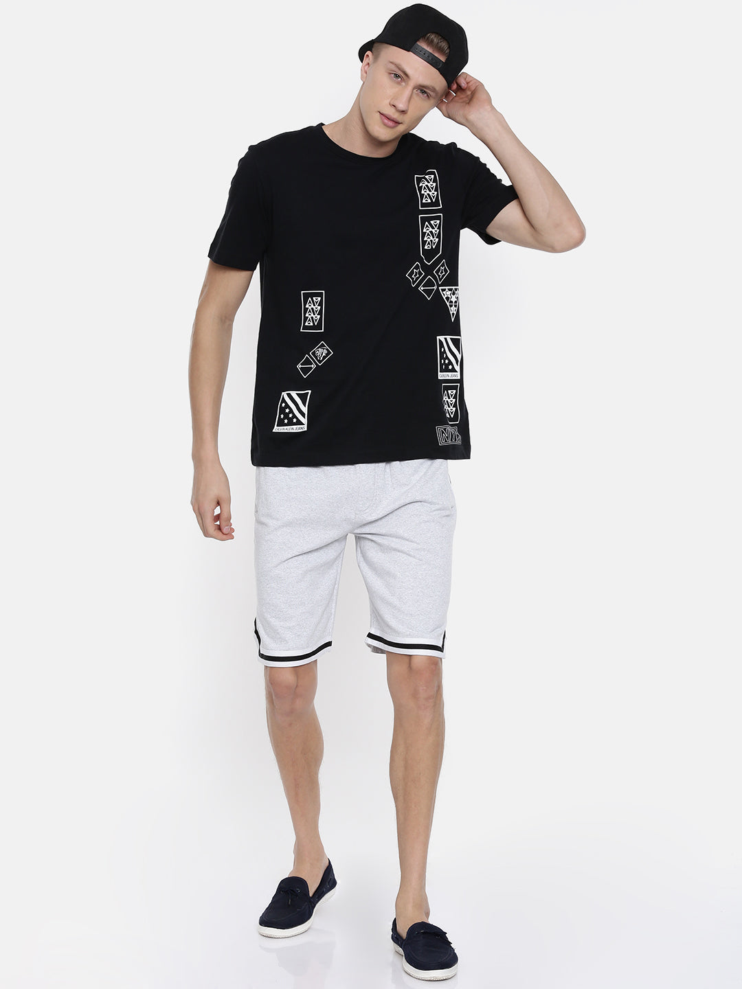 Men White Casual Terry Ribbon Shorts