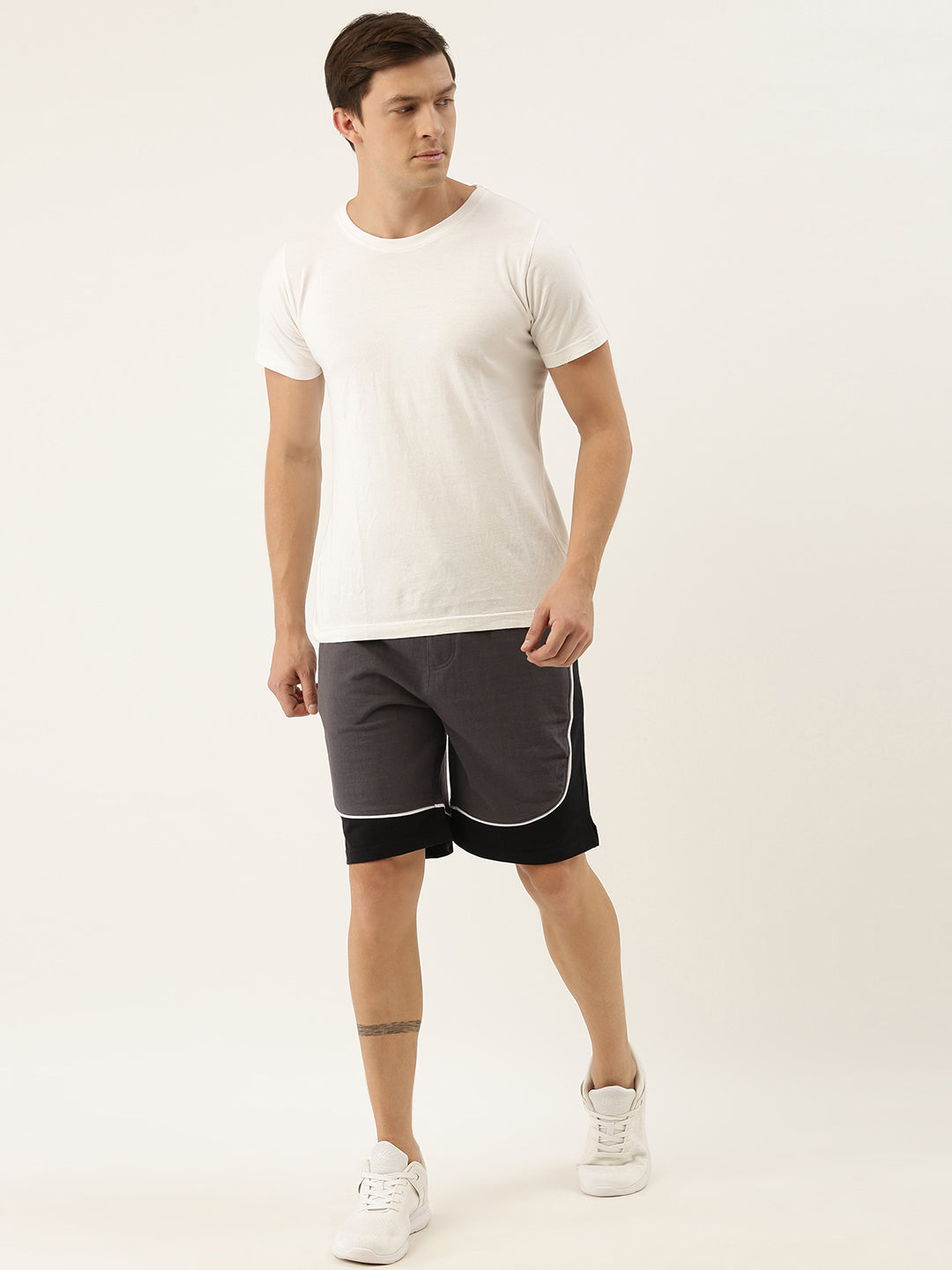 Men Grey Casual Terry Curved Side Shorts