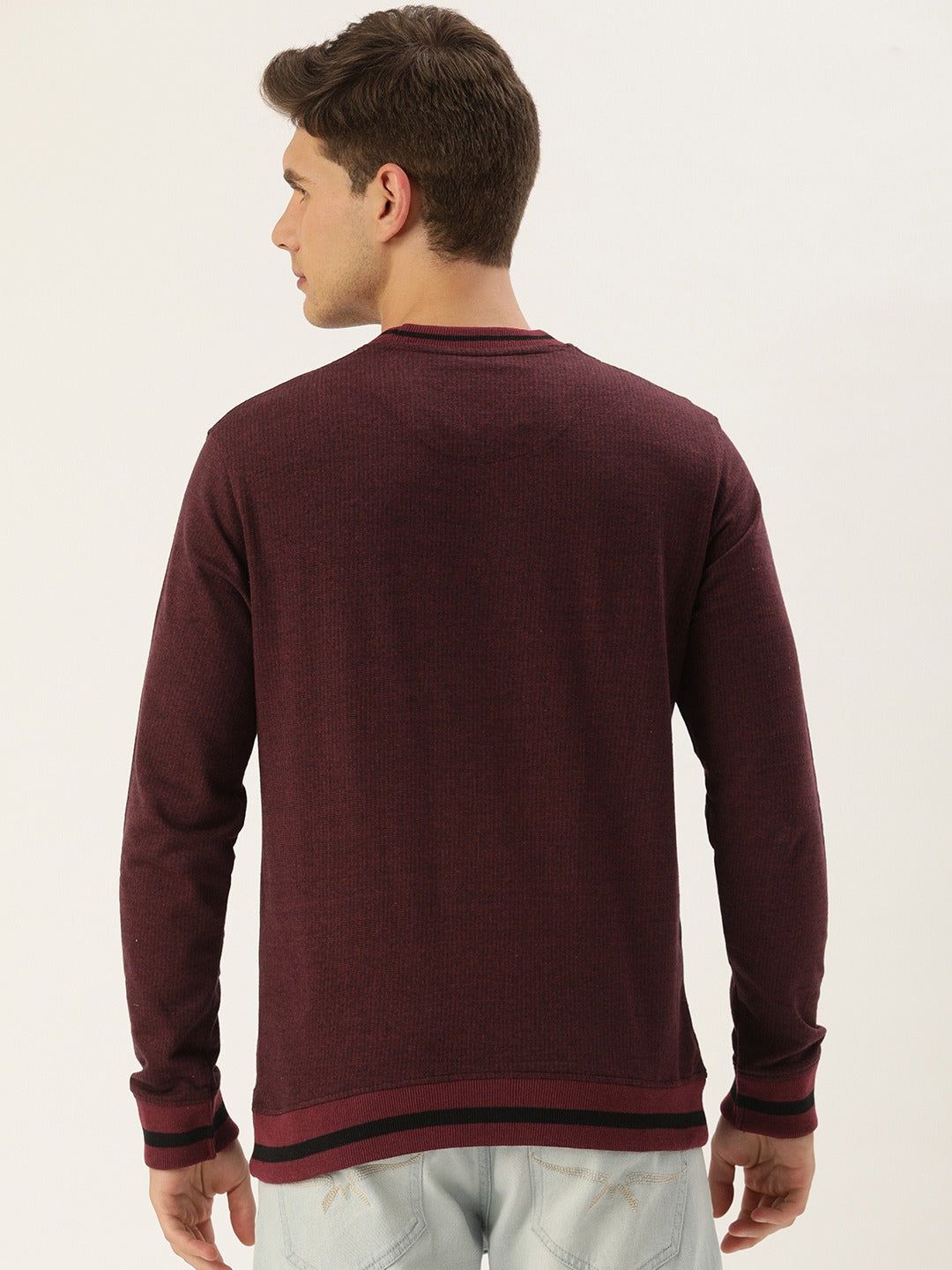 Men Blackwine Solid Tipping Rib Sweatshirt