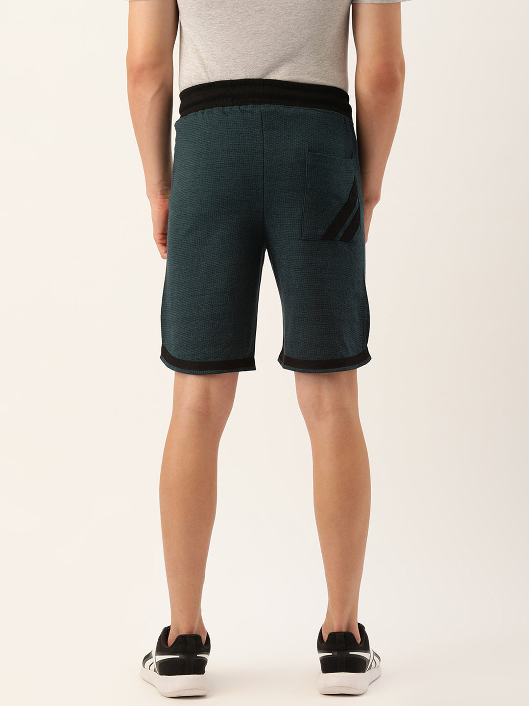 Men BlackTeal Casual Terry Curved Hem Shorts