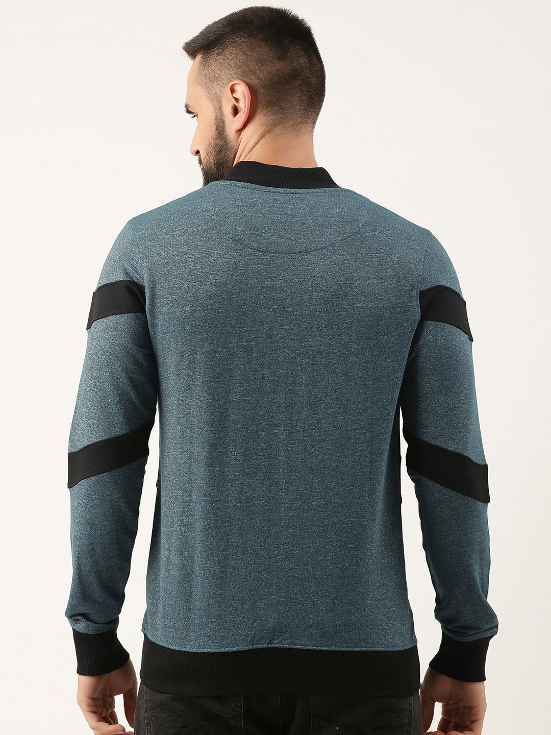 Men Teal Cut & Sew Zipper Sweatshirt