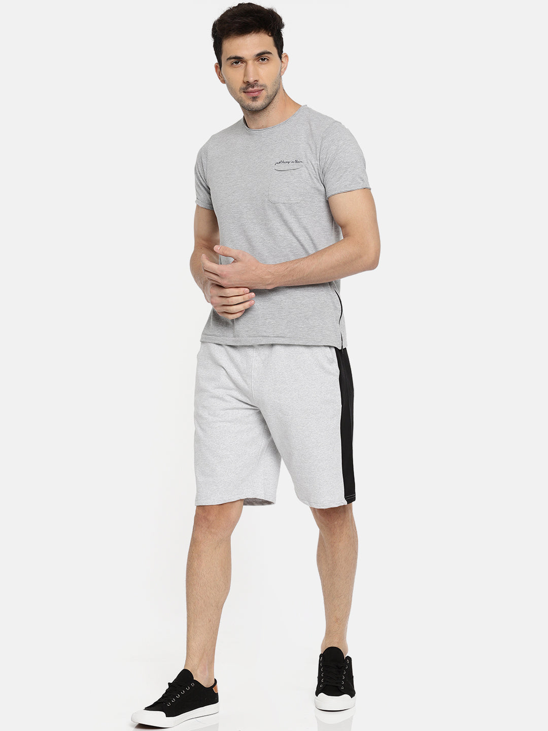 Men White Casual Terry Side Panel Shorts