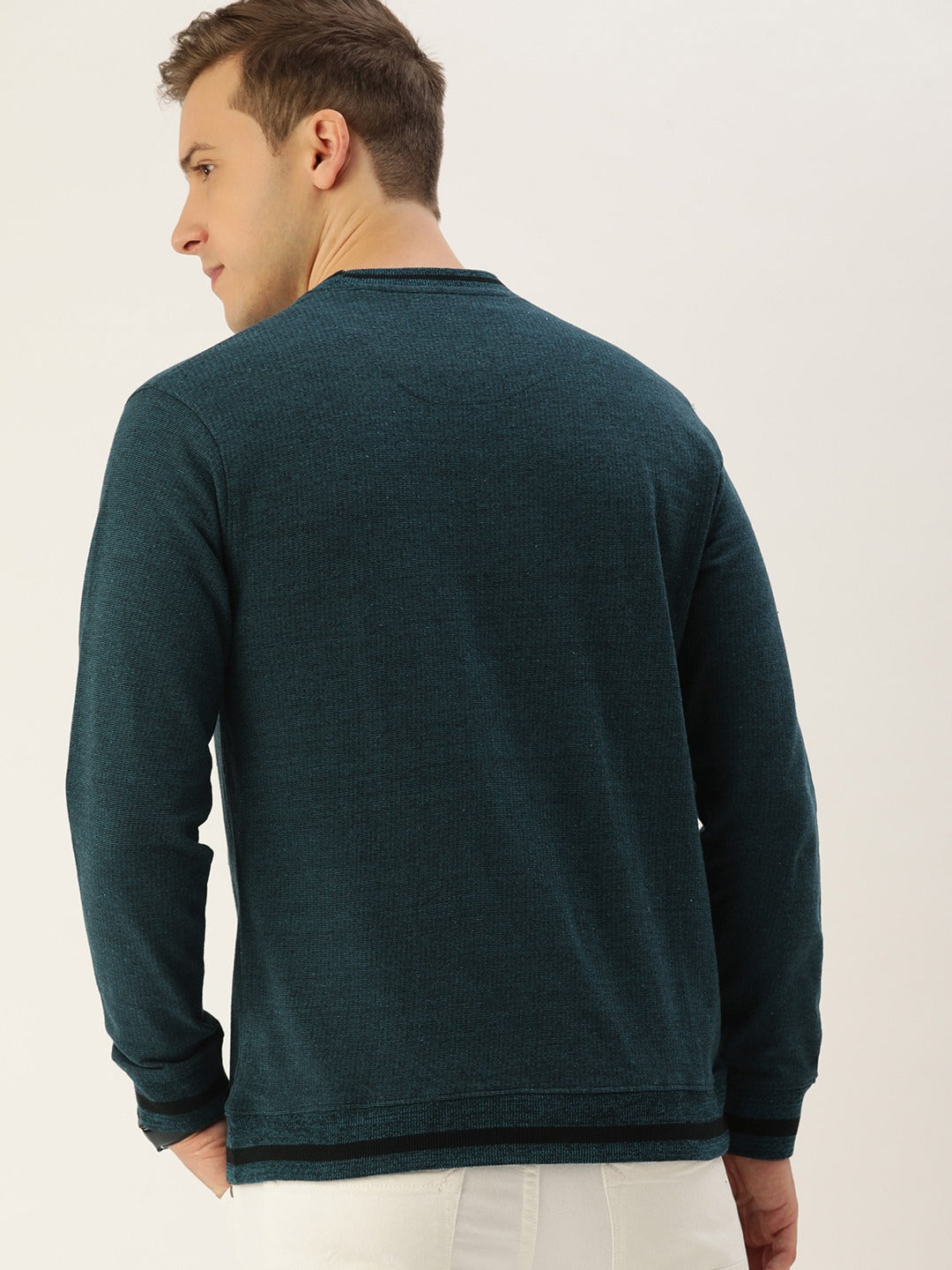 Men Blackteal Solid Tipping Rib Sweatshirt