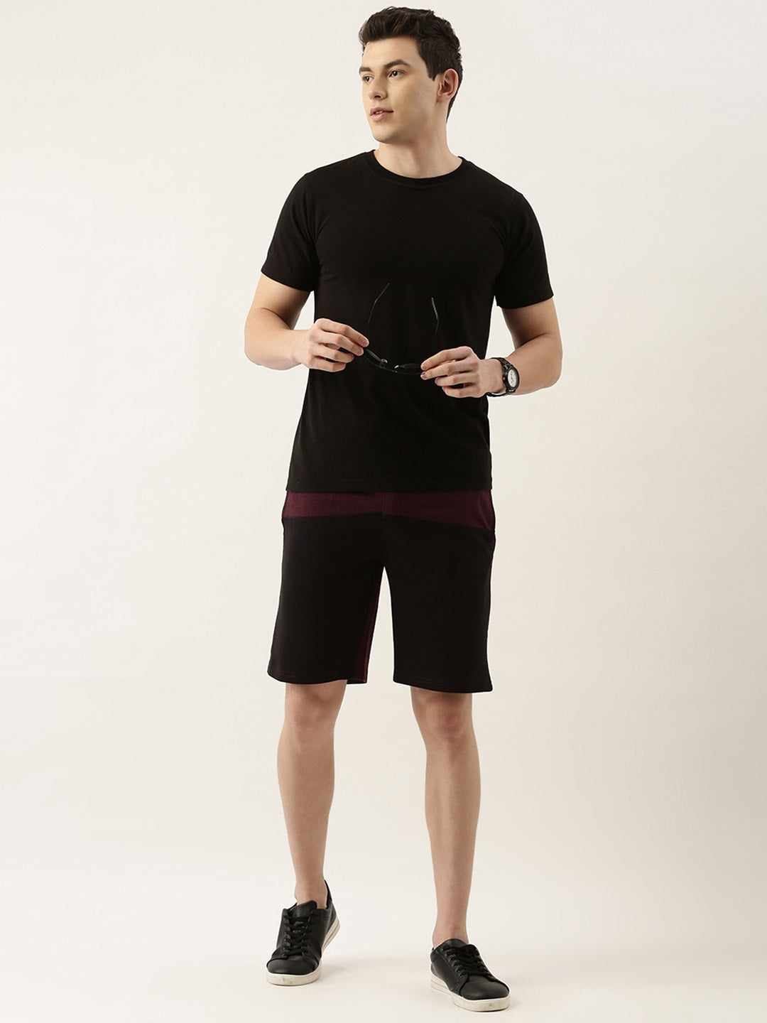 Men Blackwine Casual Terry Colourblocked Shorts