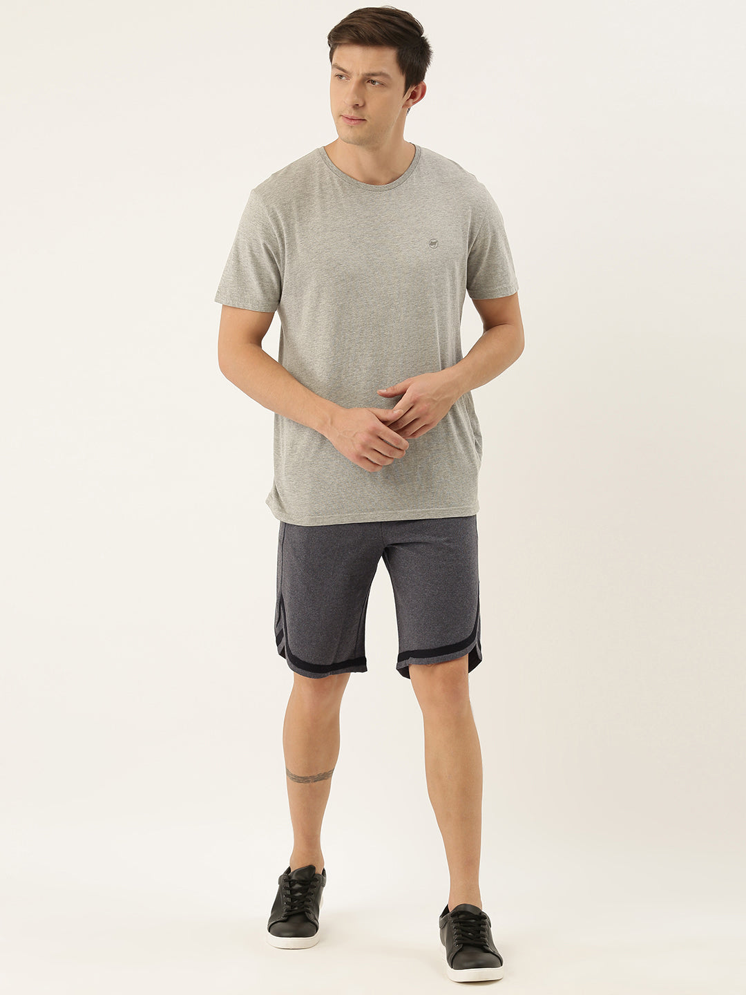 Men Melange Casual Terry Curved Hem Shorts