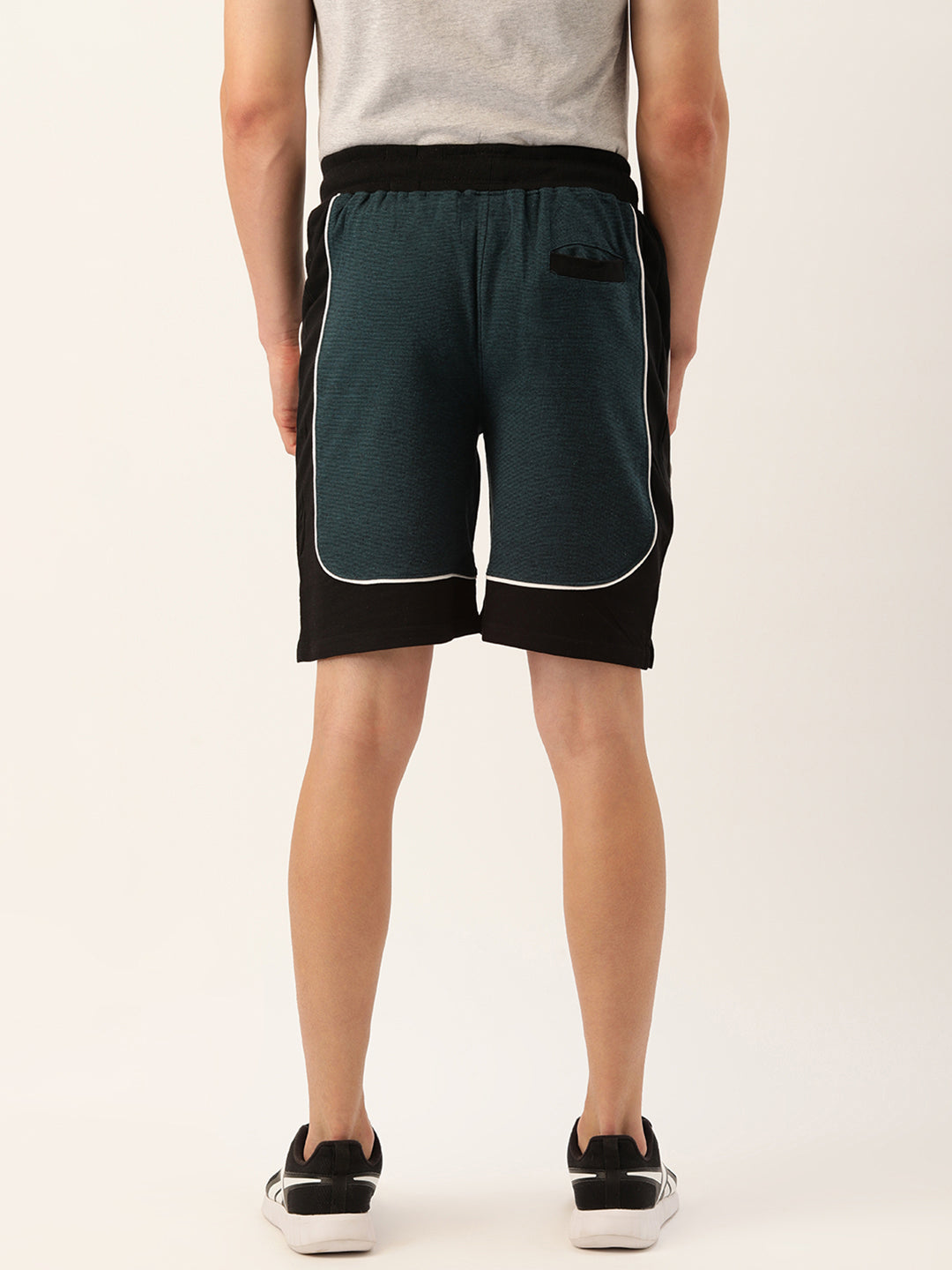 Men Blackteal Casual Terry Curved Side Shorts