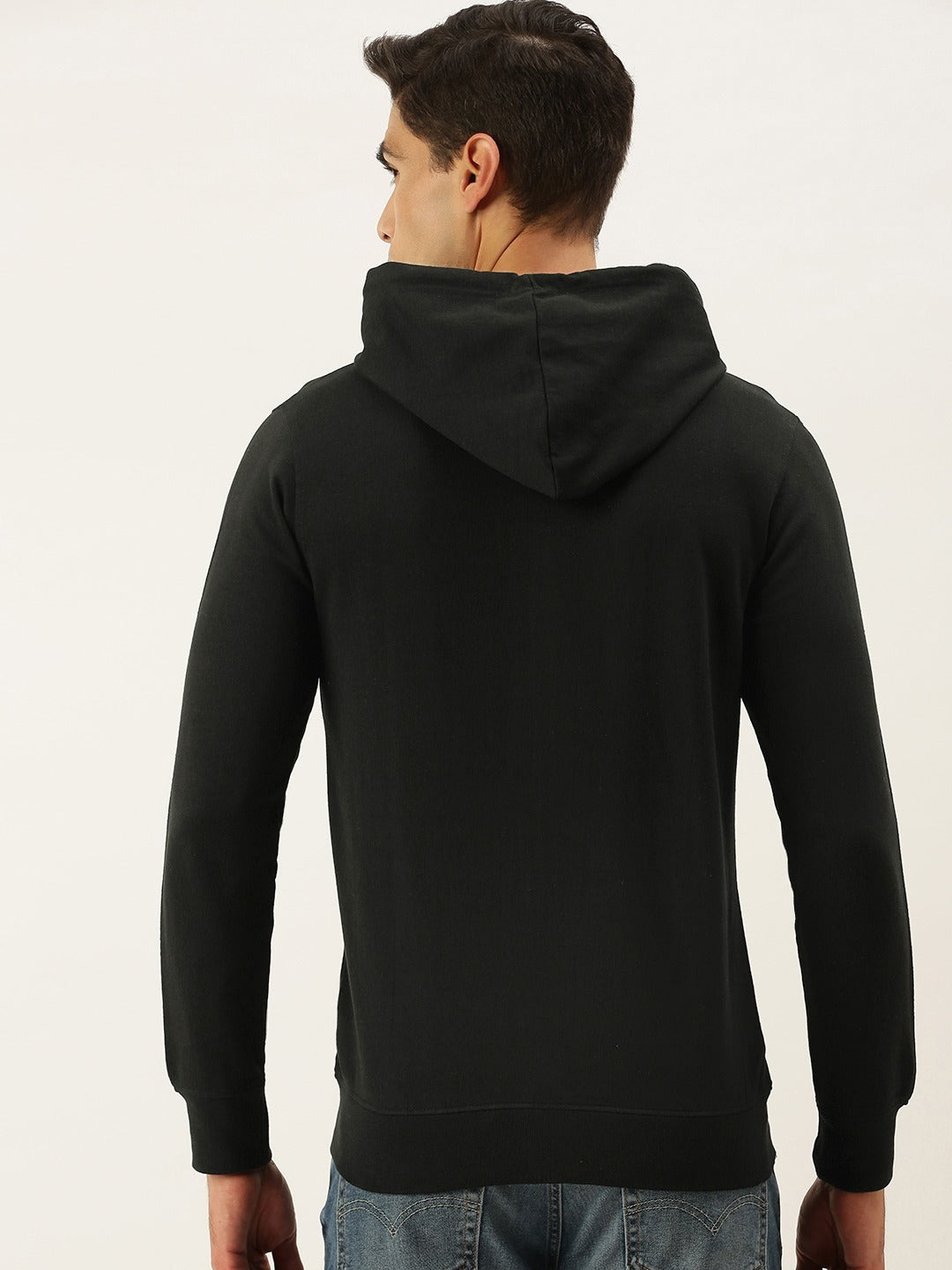 Men Black Solid Hooded Sweatshirt